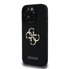 Guess Zadní kryt PU Grained 4G Metal Logo pro iPhone 15 Pro Max Black