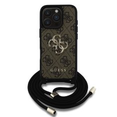 Guess Zadní kryt PU 4G Metal Logo Crossbody Popruh pro iPhone 16 Pro Brown