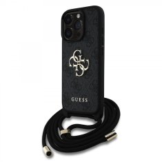 Guess Zadní kryt PU 4G Metal Logo Crossbody Popruh pro iPhone 16 Pro Max Black