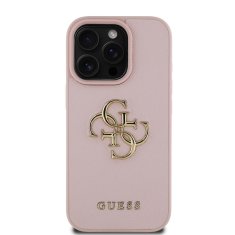 Guess Zadní kryt PU Grained 4G Metal Logo pro iPhone 15 Pro Max Pink