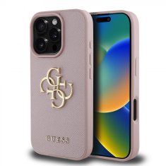 Guess Zadní kryt PU Grained 4G Metal Logo pro iPhone 16 Pro Pink