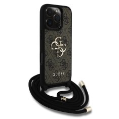 Guess Zadní kryt PU 4G Metal Logo Crossbody Popruh pro iPhone 16 Pro Brown