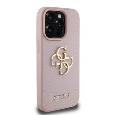 Guess Zadní kryt PU Grained 4G Metal Logo pro iPhone 15 Pro Max Pink