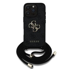 Guess Zadní kryt PU 4G Metal Logo Crossbody Popruh pro iPhone 16 Pro Max Black