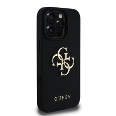 Guess Zadní kryt PU Grained 4G Metal Logo pro iPhone 15 Pro Max Black