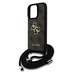 Guess Zadní kryt PU 4G Metal Logo Crossbody Popruh pro iPhone 16 Pro Brown