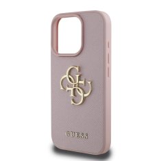 Guess Zadní kryt PU Grained 4G Metal Logo pro iPhone 15 Pro Max Pink