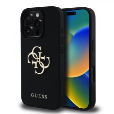 Guess Zadní kryt PU Grained 4G Metal Logo pro iPhone 16 Pro Black