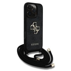 Guess Zadní kryt PU 4G Metal Logo Crossbody Popruh pro iPhone 16 Pro Max Black