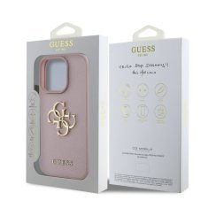 Guess Zadní kryt PU Grained 4G Metal Logo pro iPhone 15 Pro Max Pink