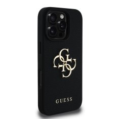 Guess Zadní kryt PU Grained 4G Metal Logo pro iPhone 16 Pro Black