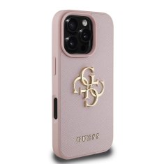 Guess Zadní kryt PU Grained 4G Metal Logo pro iPhone 16 Pro Pink