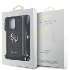 Guess Zadní kryt PU 4G Metal Logo Crossbody Popruh pro iPhone 16 Pro Max Black