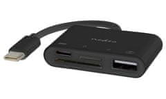 Nedis USB hub/ 1x USB-C/ 1x USB-A/ 1x USB-C/ 4 porty port/ USB 2.0/ napájení z USB/ SD & MicroSD/ čerrný/ blistr