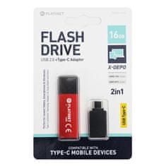 Platinet USB Flash disk PMFEC16R X-DEPO adapt. USB-C - 16 GB červená