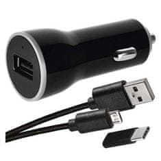 Emos USB adaptér do auta 2.1A + micro USB kabel + USB-C redukce Nabíječka 1704021900 - neoriginální