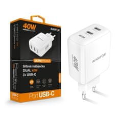 Aligator Nabíječka do sítě Power Delivery 40W, 2xUSB-C - bílá