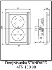 HADEX Dvojzásuvka 230V/16A 4FN 150 98.916 pod omítku hnědá