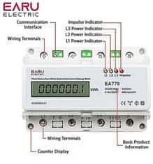 HADEX Elektroměr EA770 3 fázový digitální na DIN lištu