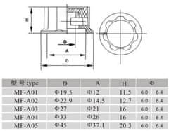 HADEX Přístrojový knoflík MF-A04 34X16mm, hřídel 6mm