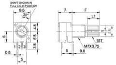 HADEX 100k/N, WH9011A , hřídel 6x15mm, potenciometr otočný