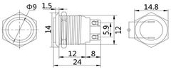 HADEX Tlačítko OFF-(ON) 12mm, 250V/2A, žluté prosvětlení 12V