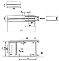 HADEX Krabička plastová KM26 110x60x25mm s bateriovým prostorem