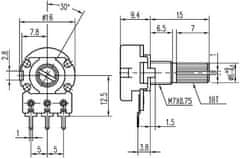 HADEX 10k/N, 16K1, hřídel 6x15mm, potenciometr otočný