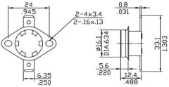 HADEX Termostat 65°C, KSD301, bimetalový 250V/10A, spínací-vratný (NO)