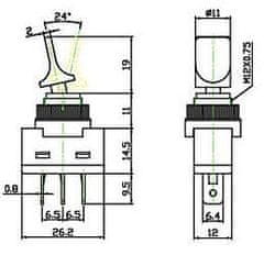 HADEX Vypínač páčkový ASW-14D, ON-OFF 1pol.12V/20A červený, prosvětlení 12V