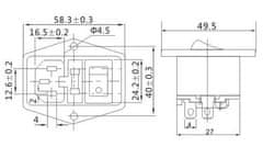 HADEX Síťový konektor IEC60320 230V na panel, poj.pouzdro, vypínač /AS10E/