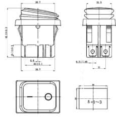 HADEX Vypínač kolébkový KCD2-2-201NW, OFF-ON 250V/16A červený vodotěsný