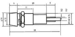 HADEX kontrolka 12V LED červená do otvoru 12mm