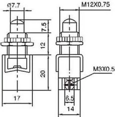 HADEX Tlačítko PBC-13C, ON-(OFF) 1pol.250V/2A