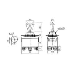 HADEX Přepínač páčkový KN3(C)-223AP, (ON)-OFF-(ON) 2pol.250V/10A