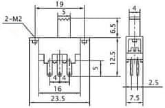 HADEX Přepínač posuvný KBB70-2P2W , ON-ON 2pol.250V/3A