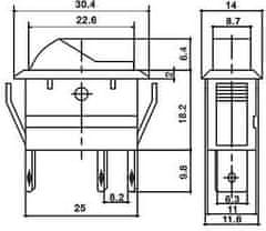 HADEX Vypínač kolébkový ASW-09D, OFF-ON 1pol.12V/20A, zelený, prosvětlený