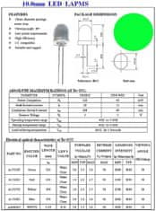 HADEX LED 10mm zelená čirá 3Cd/20mA 30°3-3,6V 10x13,5