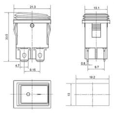 HADEX Vypínač kolébkový KCD1-4-201W, OFF-ON 250V/6A vodotěsný