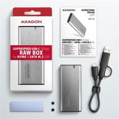 HADEX AXAGON EEM2-SG2, USB-C 3.2 Gen 2 - M.2 NVMe & SATA SSD kovový RAW box