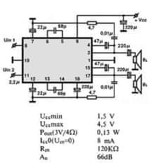 HADEX AN7118 - nf zesilovač 2x0,13W, DIP16