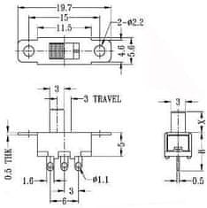 HADEX Přepínač posuvný SS-12F15, ON-ON 1pol.50V/0,5A