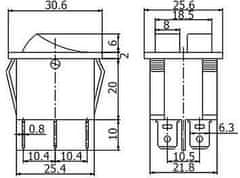 HADEX Přepínač kolébkový RS-2102-3C, 2xON-ON 1pol.250V/15A černý