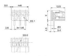 HADEX Svorkovnice do DPS uhlová 3pin šroub.RM 5mm v=9mm