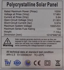 HADEX Fotovoltaický solární panel 12V/100W polykrystalický 1010x680x30mm