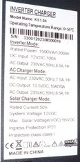 HADEX Hybridní měnič napětí CARSPA KS1.5K, DC/AC 12V/1200W, regulátor PWM