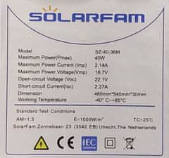 HADEX Fotovoltaický solární panel 12V/40W, SZ-40-36M, 540x460x30mm