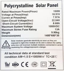 HADEX Fotovoltaický solární panel 12V/150W polykrystalický 1480x680x30mm