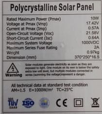 HADEX Fotovoltaický solární panel 12V/10W polykrystalický 370x250x17mm