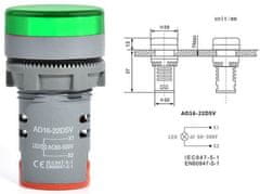 HADEX Voltmetr panelový AD16-22DSV, MP 60-500VAC, zelený